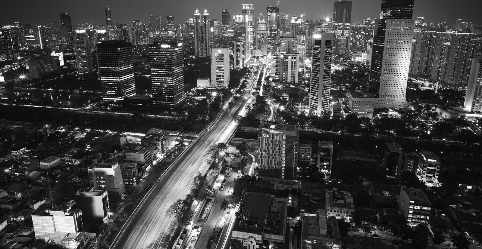 City skyline at dusk